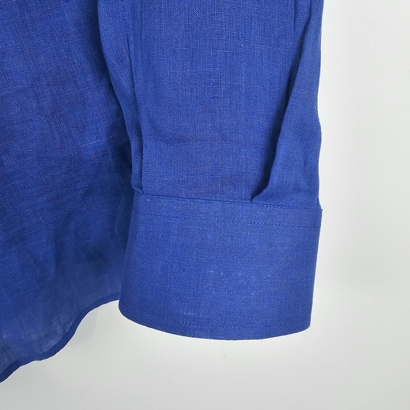 ELMO Taormina Italy Men's Linen Blue Long Sleeve Button Up Shirt Size 43 - Picture 9 of 15